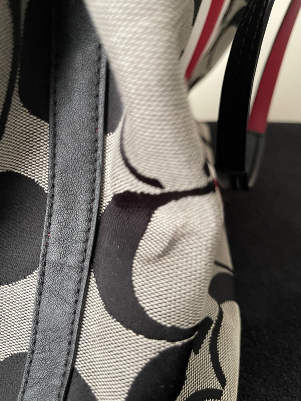 Coach Signature Stripe Tote Bag in Black, Gray & Red - Picture 4 of 10